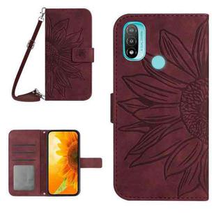 For Motorola Moto E20/E30/E40 Skin Feel Sun Flower Pattern Flip Leather Phone Case with Lanyard(Wine Red)