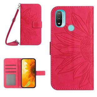 For Motorola Moto E20/E30/E40 Skin Feel Sun Flower Pattern Flip Leather Phone Case with Lanyard(Rose Red)
