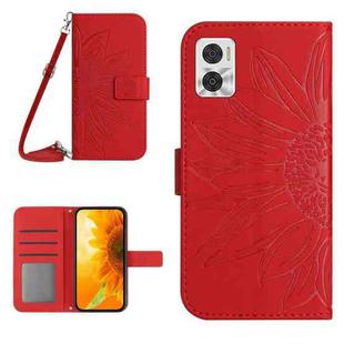 For Motorola Moto E22 4G/E22i 4G Skin Feel Sun Flower Pattern Flip Leather Phone Case with Lanyard(Red)