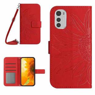 For Motorola Moto E32/E32S Skin Feel Sun Flower Pattern Flip Leather Phone Case with Lanyard(Red)