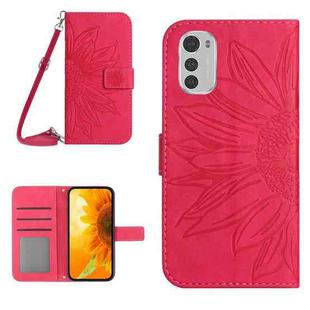 For Motorola Moto E32/E32S Skin Feel Sun Flower Pattern Flip Leather Phone Case with Lanyard(Rose Red)