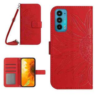 For Motorola Moto Edge 20 Skin Feel Sun Flower Pattern Flip Leather Phone Case with Lanyard(Red)