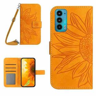 For Motorola Moto Edge 20 Skin Feel Sun Flower Pattern Flip Leather Phone Case with Lanyard(Yellow)