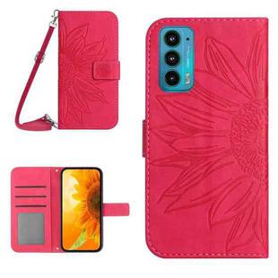 For Motorola Moto Edge 20 Skin Feel Sun Flower Pattern Flip Leather Phone Case with Lanyard(Rose Red)