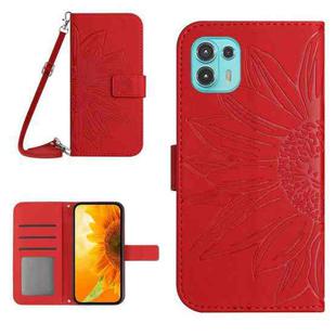 For Motorola Moto Edge 20 Lite Skin Feel Sun Flower Pattern Flip Leather Phone Case with Lanyard(Red)