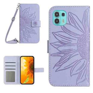 For Motorola Moto Edge 20 Lite Skin Feel Sun Flower Pattern Flip Leather Phone Case with Lanyard(Purple)