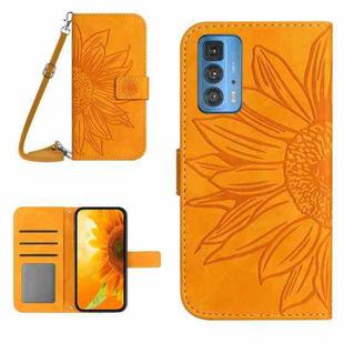 For Motorola Moto Edge 20 Pro Skin Feel Sun Flower Pattern Flip Leather Phone Case with Lanyard(Yellow)