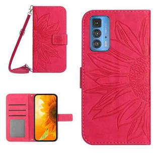 For Motorola Moto Edge 20 Pro Skin Feel Sun Flower Pattern Flip Leather Phone Case with Lanyard(Rose Red)