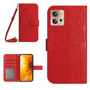 For Motorola Moto Edge 30 Fusion Skin Feel Sun Flower Pattern Flip Leather Phone Case with Lanyard(Red)