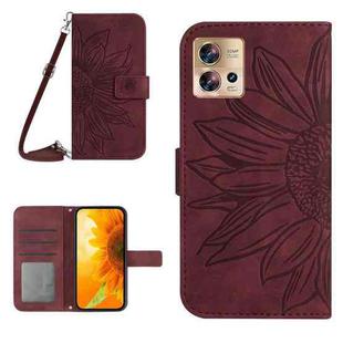 For Motorola Moto Edge 30 Fusion Skin Feel Sun Flower Pattern Flip Leather Phone Case with Lanyard(Wine Red)