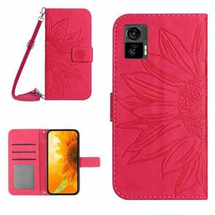 For Motorola Moto Edge 30 Neo Skin Feel Sun Flower Pattern Flip Leather Phone Case with Lanyard(Rose Red)