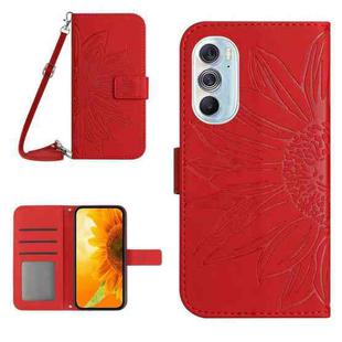 For Motorola Moto Edge 30 Pro Skin Feel Sun Flower Pattern Flip Leather Phone Case with Lanyard(Red)