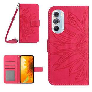 For Motorola Moto Edge 30 Pro Skin Feel Sun Flower Pattern Flip Leather Phone Case with Lanyard(Rose Red)