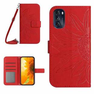 For Motorola Moto G 5G 2022 Skin Feel Sun Flower Pattern Flip Leather Phone Case with Lanyard(Red)