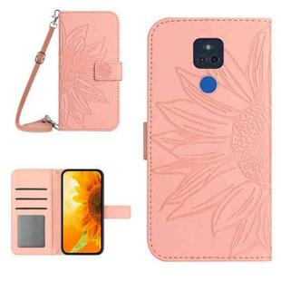 For Motorola Moto G Play 2021 Skin Feel Sun Flower Pattern Flip Leather Phone Case with Lanyard(Pink)