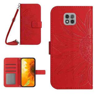 For Motorola Moto G Power 2021 Skin Feel Sun Flower Pattern Flip Leather Phone Case with Lanyard(Red)