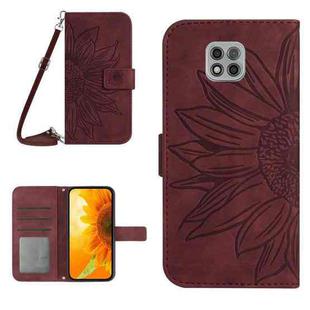 For Motorola Moto G Power 2021 Skin Feel Sun Flower Pattern Flip Leather Phone Case with Lanyard(Wine Red)