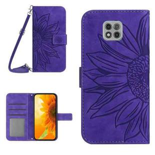 For Motorola Moto G Power 2021 Skin Feel Sun Flower Pattern Flip Leather Phone Case with Lanyard(Dark Purple)