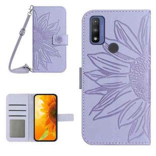 For Motorola Moto G Pure 2021 Skin Feel Sun Flower Pattern Flip Leather Phone Case with Lanyard(Purple)