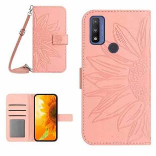 For Motorola Moto G Pure 2021 Skin Feel Sun Flower Pattern Flip Leather Phone Case with Lanyard(Pink)