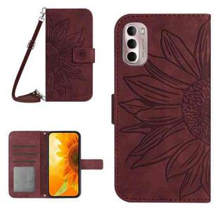 For Motorola Moto G Stylus 5G 2022 Skin Feel Sun Flower Pattern Flip Leather Phone Case with Lanyard(Wine Red)