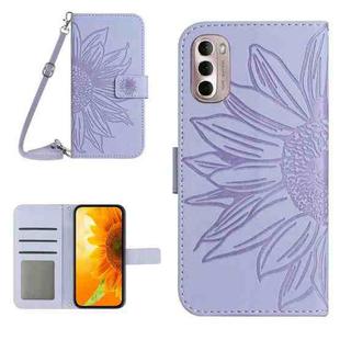 For Motorola Moto G Stylus 2022 4G Skin Feel Sun Flower Pattern Flip Leather Phone Case with Lanyard(Purple)