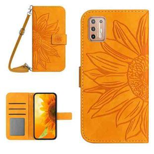 For Motorola Moto G9 Plus Skin Feel Sun Flower Pattern Flip Leather Phone Case with Lanyard(Yellow)