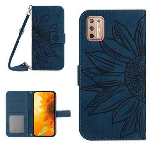 For Motorola Moto G9 Plus Skin Feel Sun Flower Pattern Flip Leather Phone Case with Lanyard(Inky Blue)