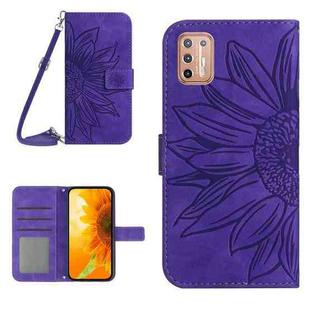 For Motorola Moto G9 Plus Skin Feel Sun Flower Pattern Flip Leather Phone Case with Lanyard(Dark Purple)