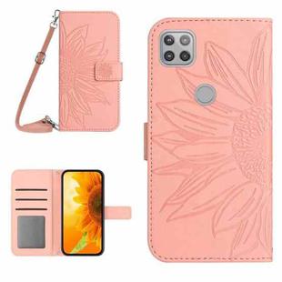 For Motorola Moto G9 Power Skin Feel Sun Flower Pattern Flip Leather Phone Case with Lanyard(Pink)