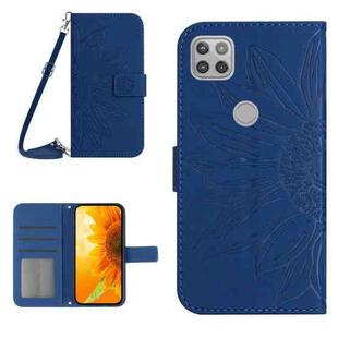 For Motorola Moto G9 Power Skin Feel Sun Flower Pattern Flip Leather Phone Case with Lanyard(Dark Blue)