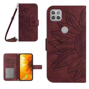 For Motorola Moto G9 Power Skin Feel Sun Flower Pattern Flip Leather Phone Case with Lanyard(Wine Red)