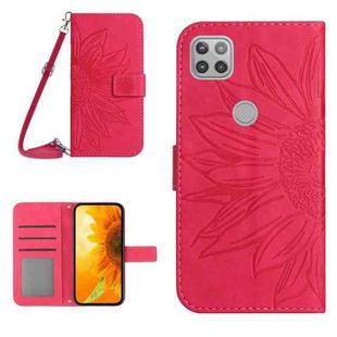 For Motorola Moto G9 Power Skin Feel Sun Flower Pattern Flip Leather Phone Case with Lanyard(Rose Red)