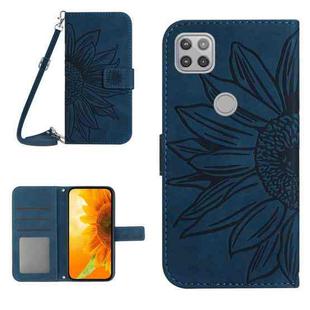 For Motorola Moto G9 Power Skin Feel Sun Flower Pattern Flip Leather Phone Case with Lanyard(Inky Blue)