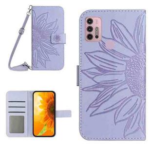 For Motorola Moto G10/G20/G30 Skin Feel Sun Flower Pattern Flip Leather Phone Case with Lanyard(Purple)