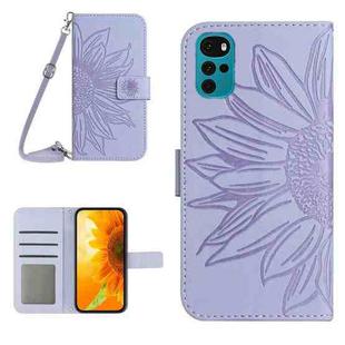 For Motorola Moto G22 Skin Feel Sun Flower Pattern Flip Leather Phone Case with Lanyard(Purple)