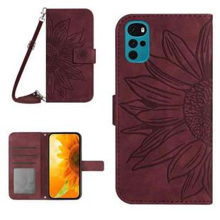 For Motorola Moto G22 Skin Feel Sun Flower Pattern Flip Leather Phone Case with Lanyard(Wine Red)