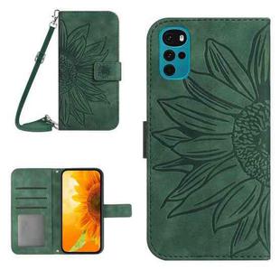 For Motorola Moto G22 Skin Feel Sun Flower Pattern Flip Leather Phone Case with Lanyard(Green)