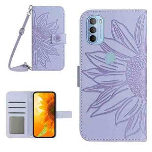 For Motorola Moto G31/G41 Skin Feel Sun Flower Pattern Flip Leather Phone Case with Lanyard(Purple)