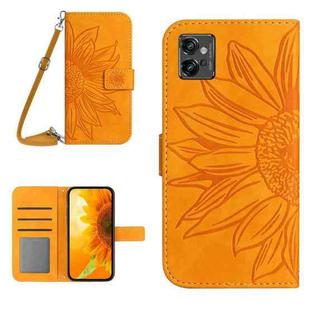 For Motorola Moto G32 Skin Feel Sun Flower Pattern Flip Leather Phone Case with Lanyard(Yellow)