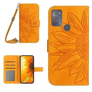 For Motorola Moto G50 Skin Feel Sun Flower Pattern Flip Leather Phone Case with Lanyard(Yellow)