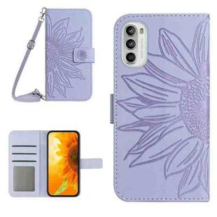 For Motorola Moto G52J Skin Feel Sun Flower Pattern Flip Leather Phone Case with Lanyard(Purple)