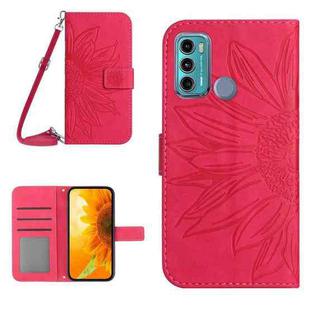 For Motorola Moto G60 Skin Feel Sun Flower Pattern Flip Leather Phone Case with Lanyard(Rose Red)
