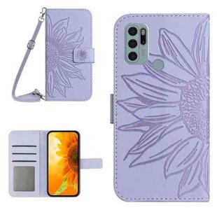 For Motorola Moto G60S Skin Feel Sun Flower Pattern Flip Leather Phone Case with Lanyard(Purple)