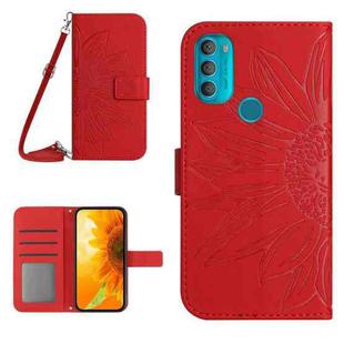 For Motorola Moto G71 5G Skin Feel Sun Flower Pattern Flip Leather Phone Case with Lanyard(Red)
