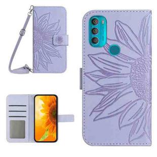 For Motorola Moto G71 5G Skin Feel Sun Flower Pattern Flip Leather Phone Case with Lanyard(Purple)