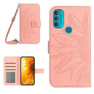 For Motorola Moto G71 5G Skin Feel Sun Flower Pattern Flip Leather Phone Case with Lanyard(Pink)