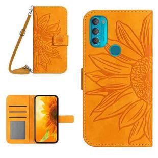 For Motorola Moto G71 5G Skin Feel Sun Flower Pattern Flip Leather Phone Case with Lanyard(Yellow)