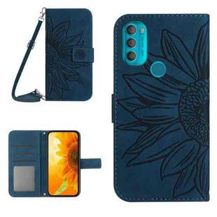 For Motorola Moto G71 5G Skin Feel Sun Flower Pattern Flip Leather Phone Case with Lanyard(Inky Blue)