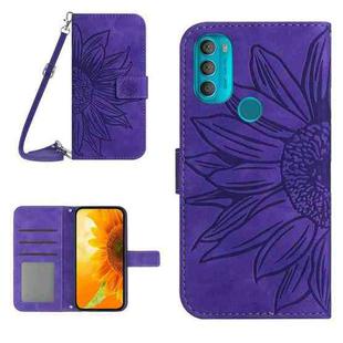 For Motorola Moto G71 5G Skin Feel Sun Flower Pattern Flip Leather Phone Case with Lanyard(Dark Purple)